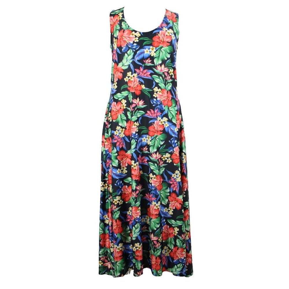 Elhoffer Essentials Dress Sz 2X Black Multicolor Floral Pockets Nylon Dress